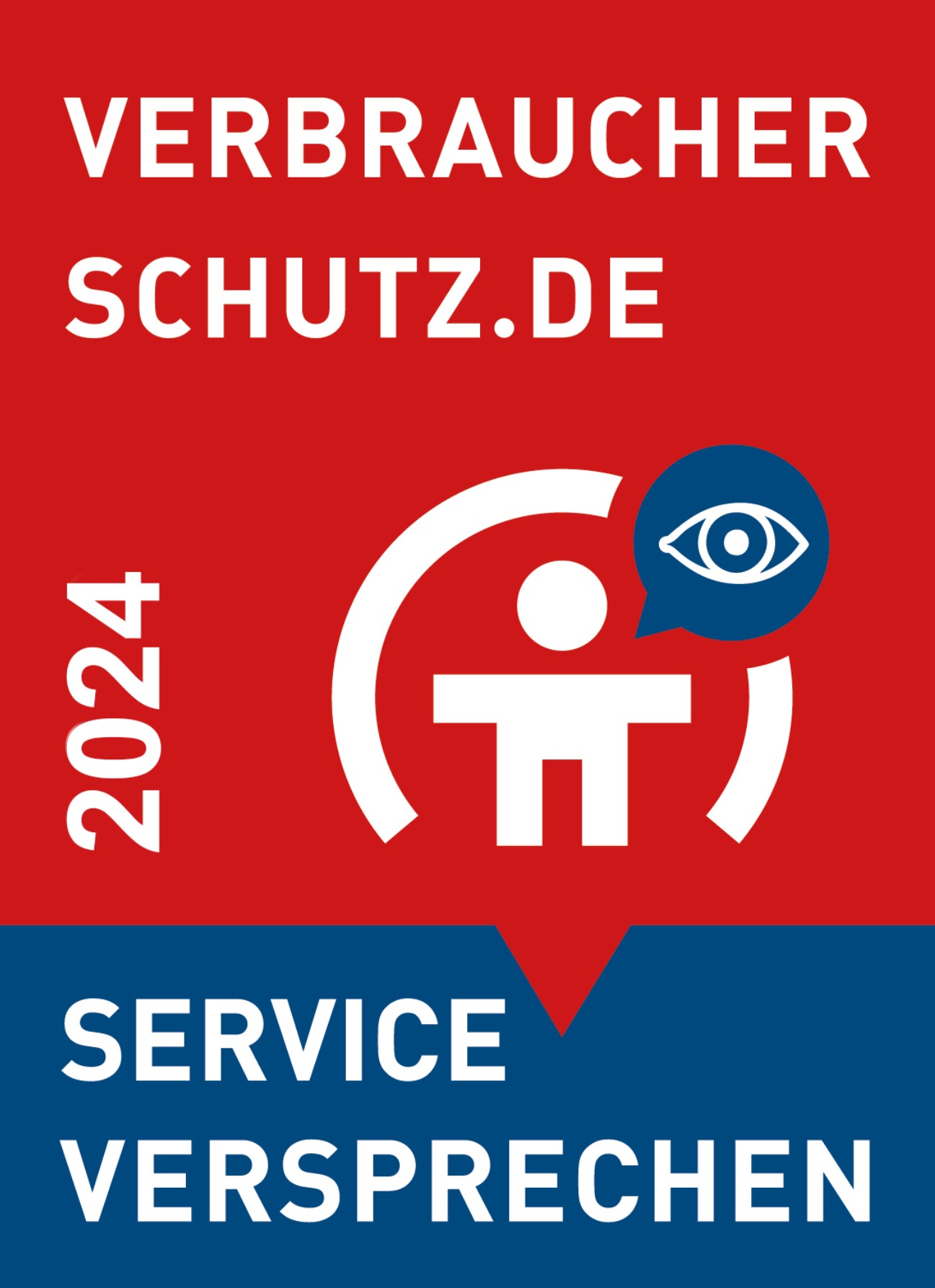 Logo von Verbraucherschutz.de 2024 mit Serviceversprechen und stilisiertem Symbol.